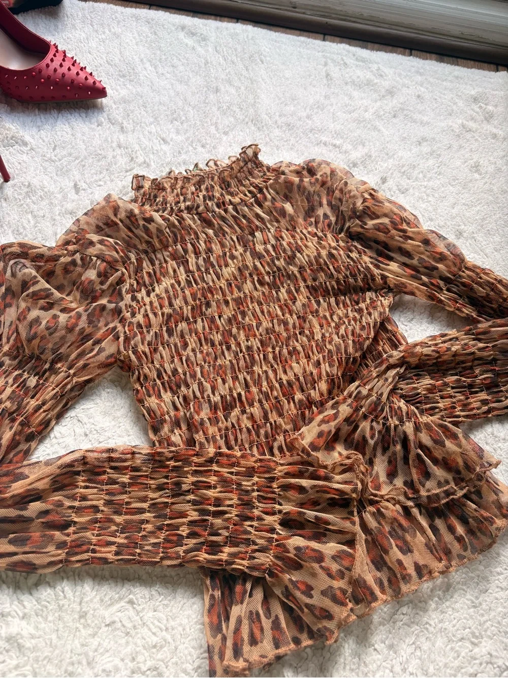 Free People Hello There Top Leopard Print Mesh Top - S